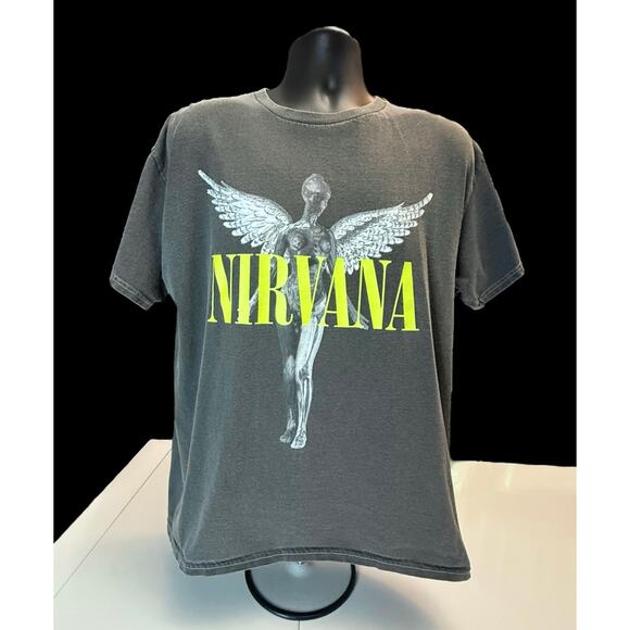 Nirvana In Utero Angel Graphic T-Shirt Band Tee 90s Grunge Rock Gray Size Medium - Picture 1 of 7